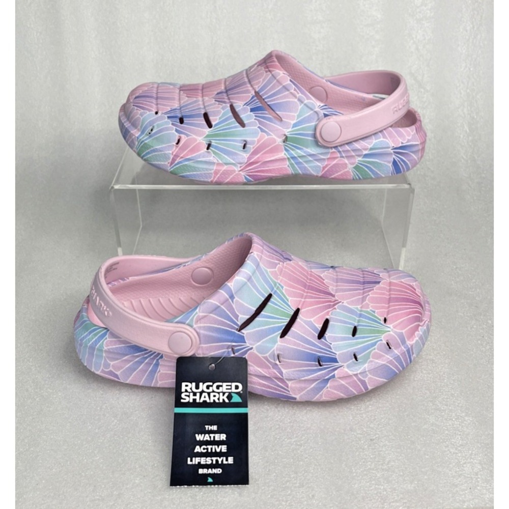 Rugged Shark Eva Shell Print Pink Clogs Slip on Sandals Girls Size 1 NEW - Picture 6 of 16